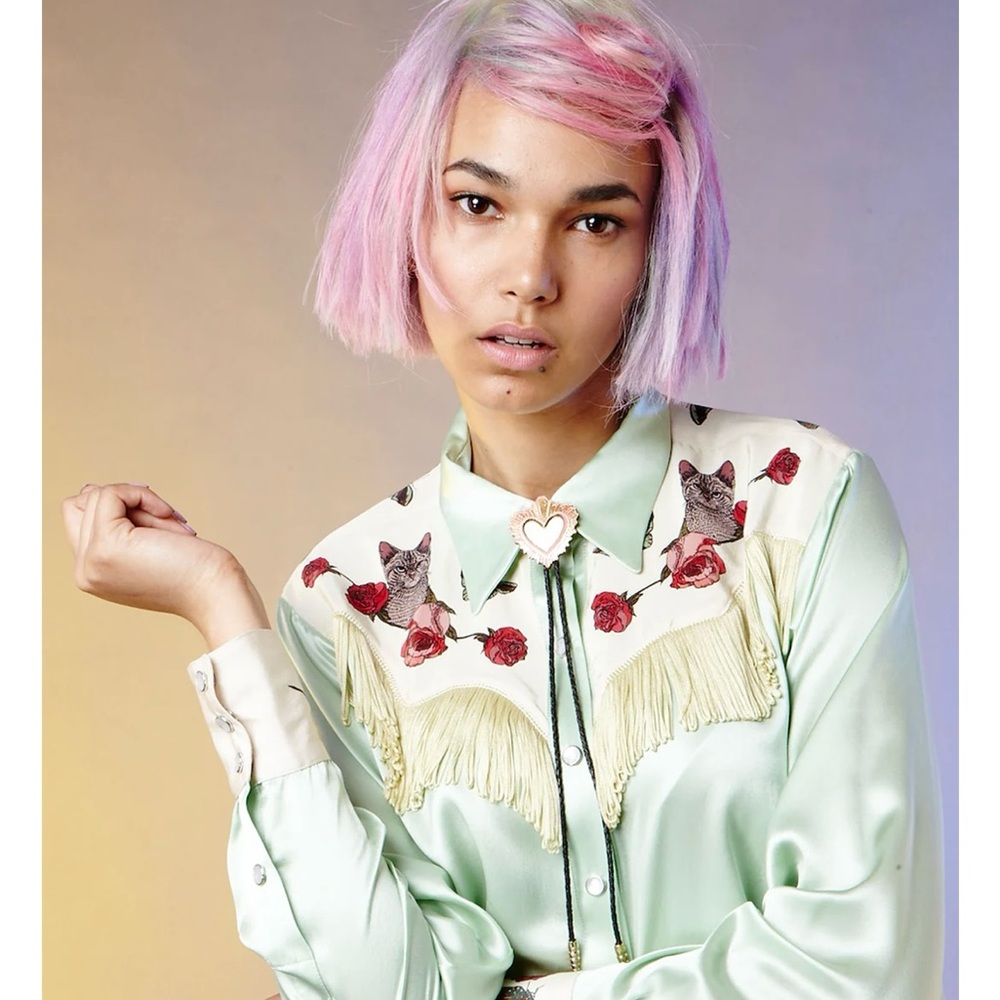 Silken Favours Western Cowgirl Kitty Silk Blouse S